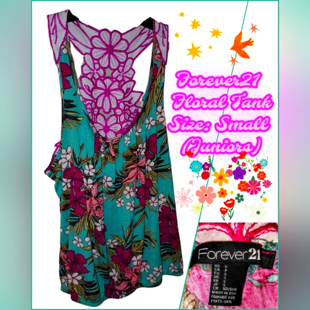 Forever21 Floral Pront Baby Doll Tank W/Lace Back Sz. S